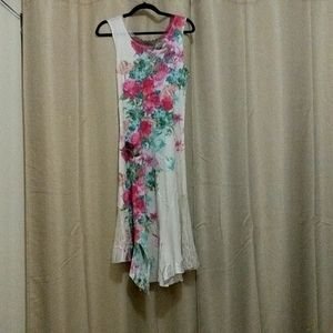KOMOROV white midi dress floral asymmetrical 1042